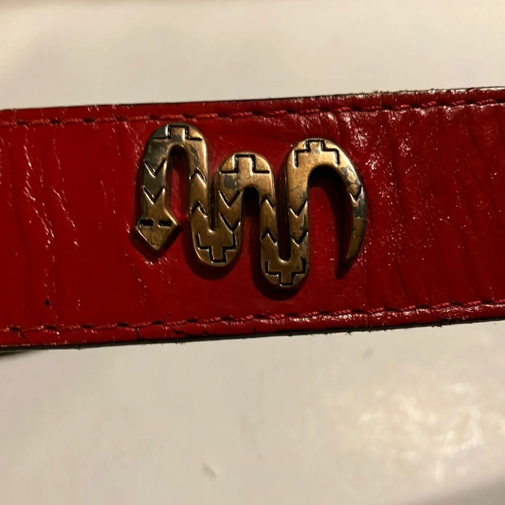 Vintage Red Leather Belt with‎ Silver Buckle and Southwest Desert Animal Brads